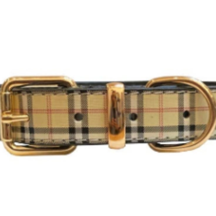 Bark by DOG collar Stanley beige plaid small